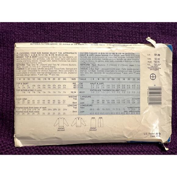 Butterick pattern 5808 top puff sleeve straight skirt size 6 8 10 12 - Picture 4 of 7